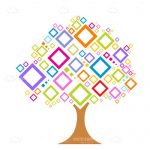 Abstract Tree with Colorful Square Leaves